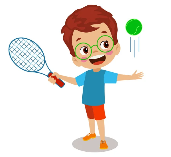 Lindo Feliz Chico Jugando Tenis — Vector de stock