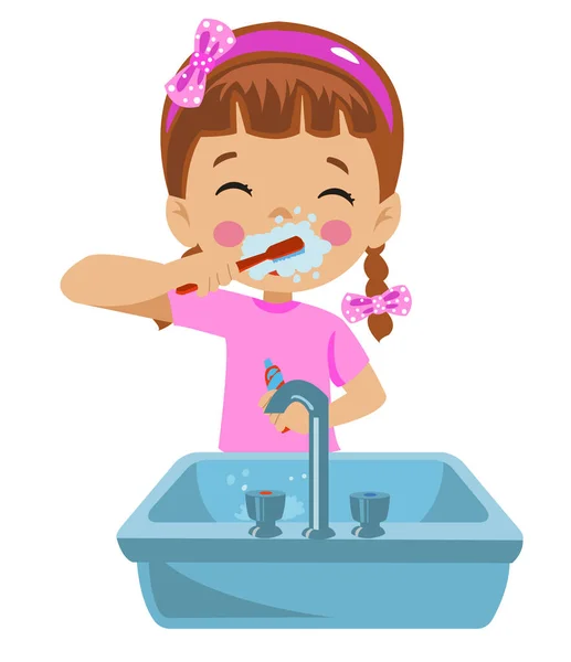 Cute Happy Boy Brushing His Teeth — Stock Vector