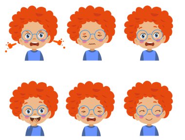 sevimli çocuk yüz ifadesi emoji ifade seti