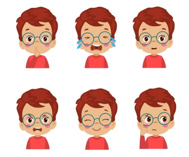 sevimli çocuk yüz ifadesi emoji ifade seti