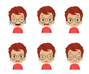 sevimli çocuk yüz ifadesi emoji ifade seti