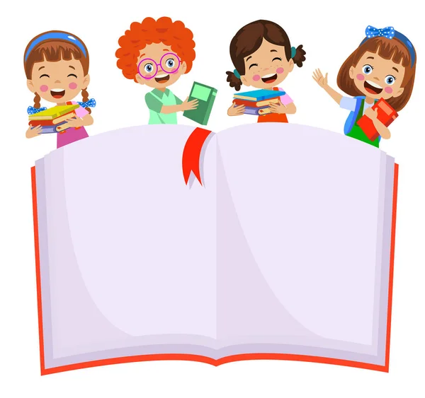 Lindos Estudiantes Felices Leyendo Libros — Vector de stock