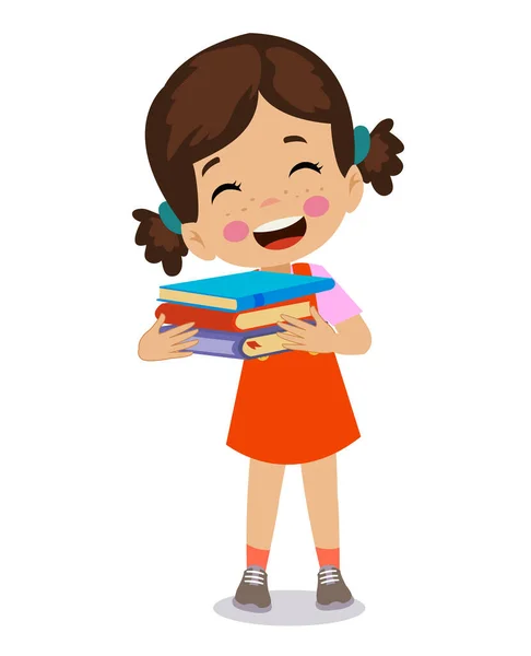Elinde Kitaplarla Mutlu Şirin Bir Çocuk — Stok Vektör
