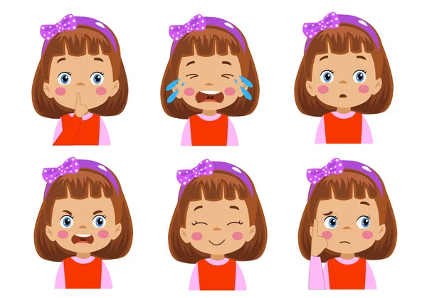 Lindo Niño Cara Expresión Emoji Emoticono Conjunto — Archivo Imágenes Vectoriales