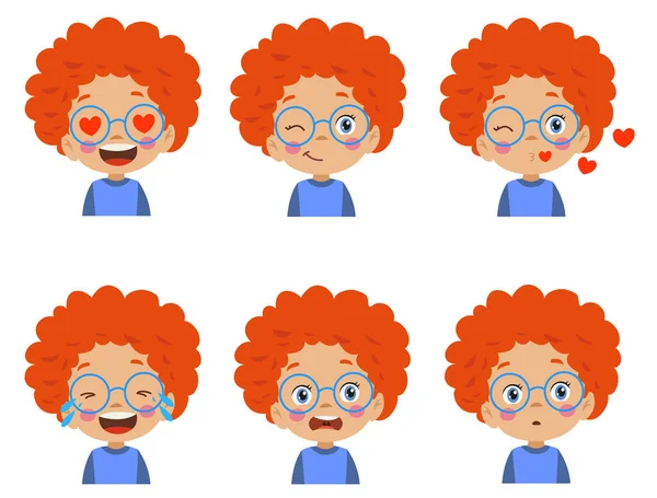 Bonito Criança Rosto Expressão Emoji Emoticon Conjunto — Vetor de Stock