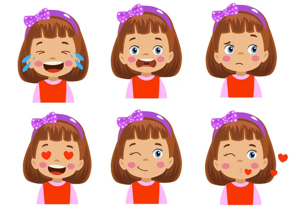 Cute Kid Face Expression Emoji Emoticon Set — Stock Vector