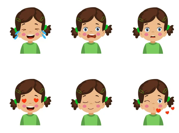 Χαριτωμένο Παιδί Πρόσωπο Έκφραση Emoji Σύνολο — Διανυσματικό Αρχείο