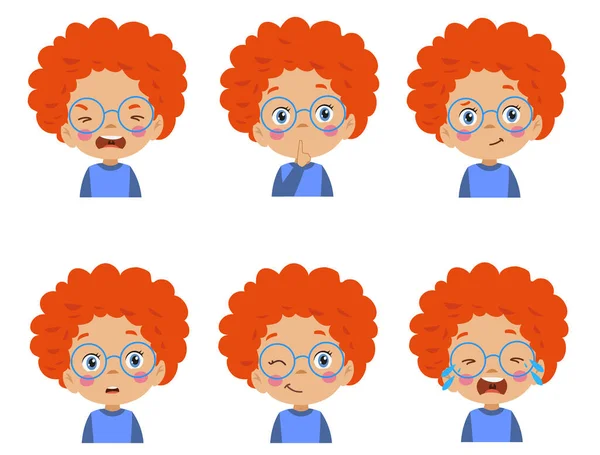 Söt Kid Ansiktsuttryck Emoji Uttryckssymbol Set — Stock vektor
