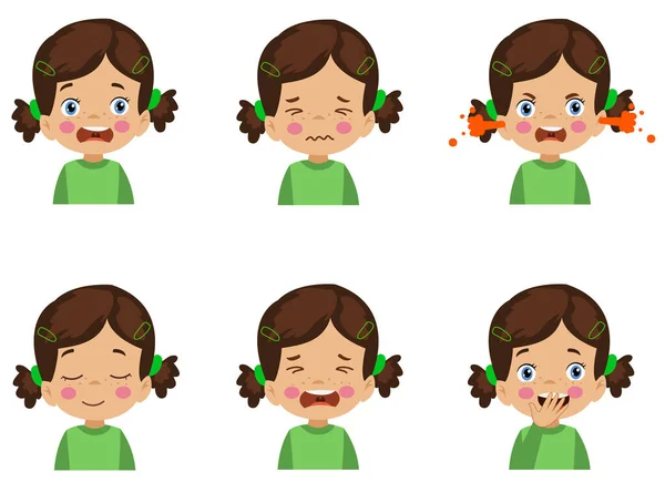 Bonito Criança Rosto Expressão Emoji Emoticon Conjunto — Vetor de Stock