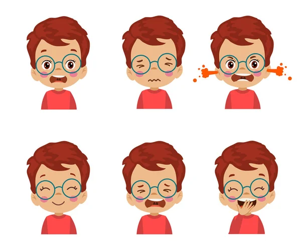 Χαριτωμένο Παιδί Πρόσωπο Έκφραση Emoji Σύνολο — Διανυσματικό Αρχείο
