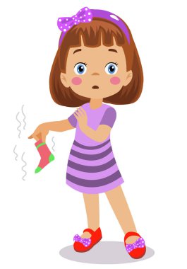 Pis kokulu çorapları olan sevimli çocuk.