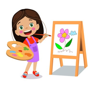 Sevimli ressam çocuk renk boyuyor.