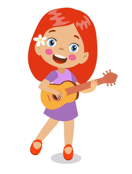 可爱的小女孩玩吉他 — 图库矢量图片