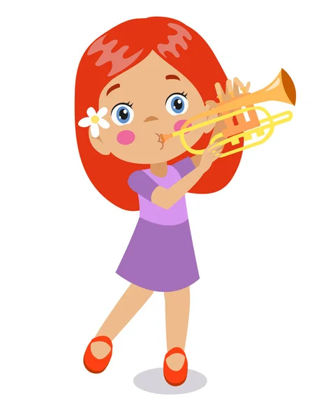 Joyeux Garçon Jouant Musique Trompette — Image vectorielle