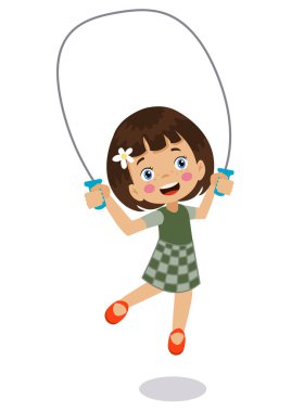 Şirin, mutlu, ip atlayan küçük çocuk.