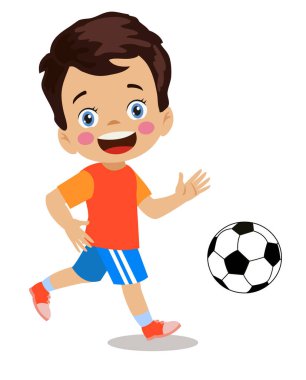 Futbol topuyla oynayan tatlı çocuk.