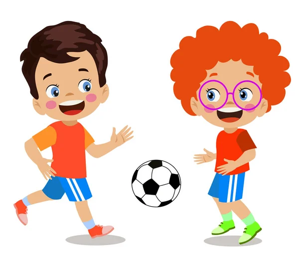 Cute Boy Playing Soccer Ball — Stock Vector