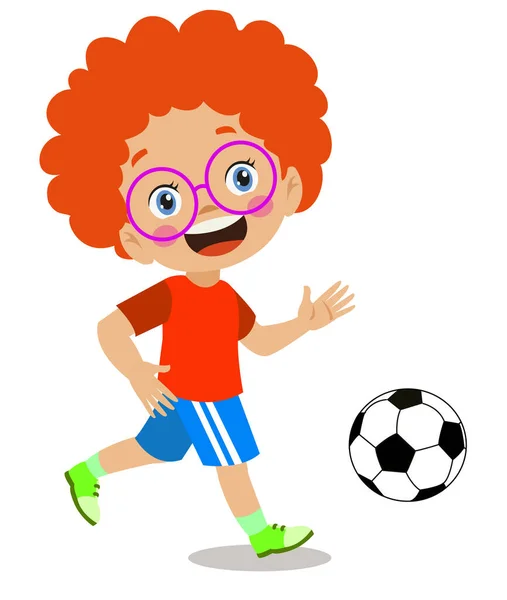 Cute Boy Playing Soccer Ball — Stock Vector