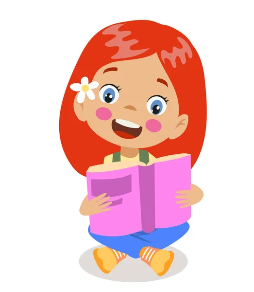 Drăguț Copil Citind Cărți — Vector de stoc