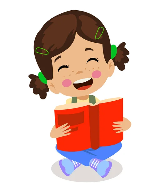 Criança Pequena Bonito Ler Livros — Vetor de Stock