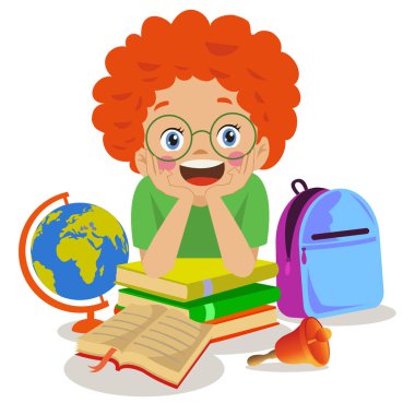 Kitapları ve okul çanlarıyla dünya haritası.
