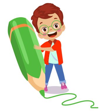 Kalem tutan sevimli küçük çocuk.