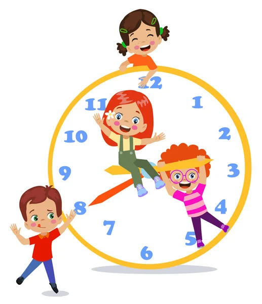 Mignon Heureux Enfants Tenant Horloge — Image vectorielle
