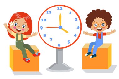 Saati tutan sevimli mutlu çocuk.