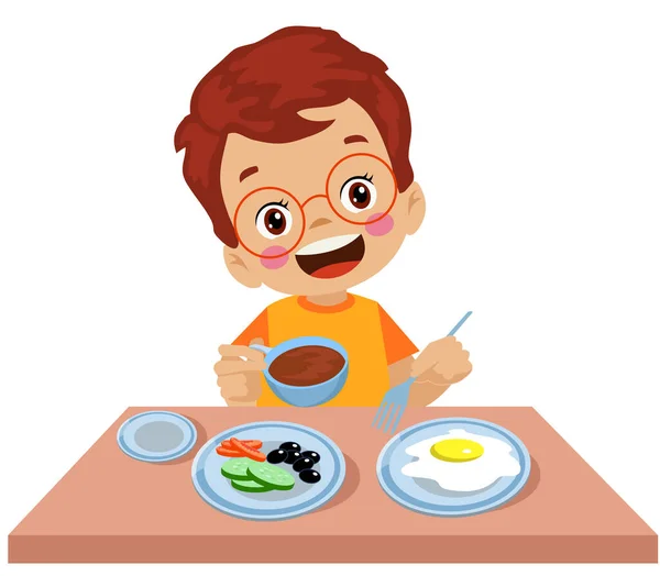 Słodkie Mały Chłopiec Jedzenie Śniadanie — Wektor stockowy