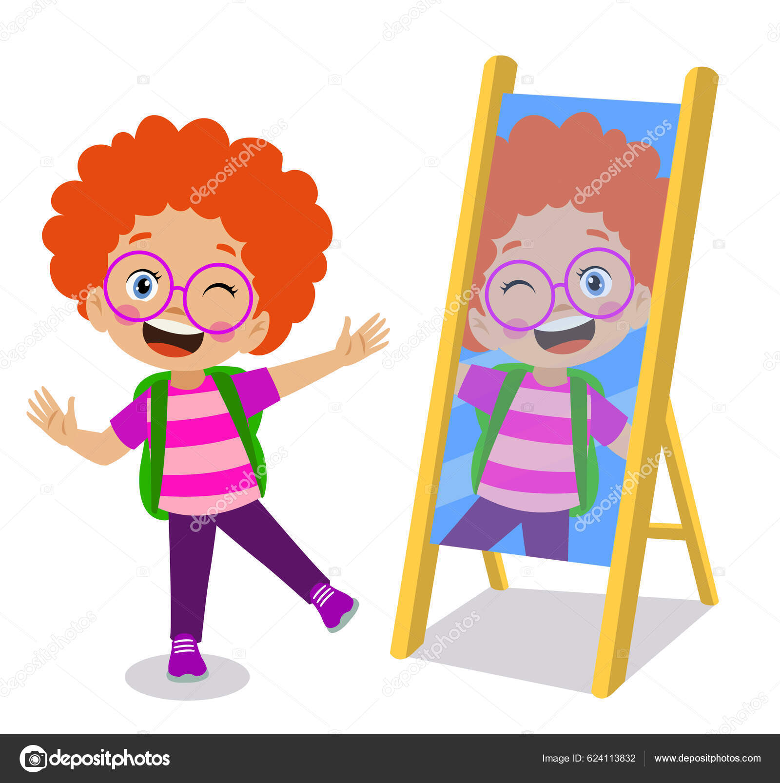 Cute Happy Boy Looking Mirror Stock Vector by ©Veyselcelikdemir 624113832, image size:1600x1606