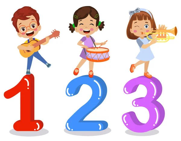 Słodkie Dzieci Uczyć Się Liczb Wraz Liczbami — Wektor stockowy