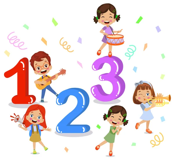 Słodkie Dzieci Uczyć Się Liczb Wraz Liczbami — Wektor stockowy