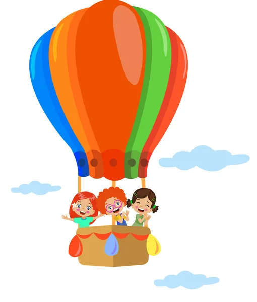 Niedliche Glückliche Kinder Ballonfahren — Stockvektor