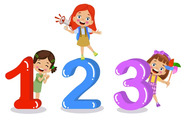 Χαριτωμένα Παιδιά Μαθαίνουν Αριθμούς Μαζί Τους Αριθμούς — Διανυσματικό Αρχείο