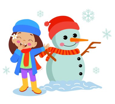 Kış kardan adam ve tatlı çocuk