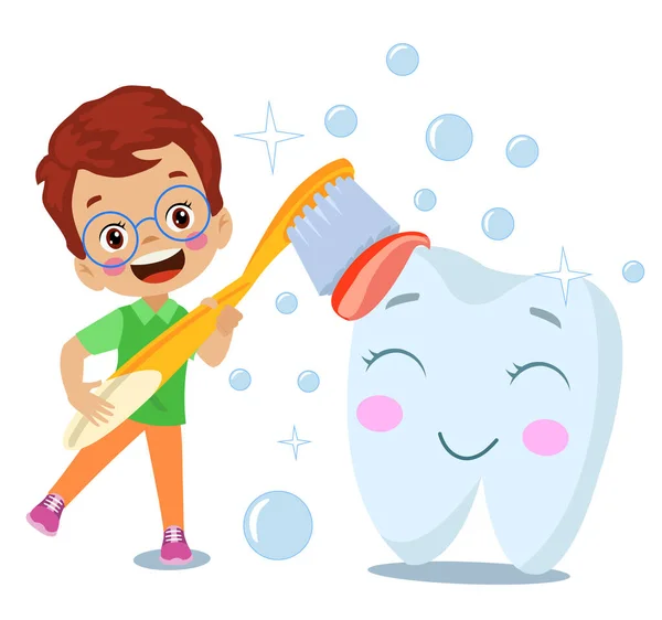Niedliche Kleine Jungen Und Mädchen Zähne Putzen Mit Zahnpasta Und — Stockvektor