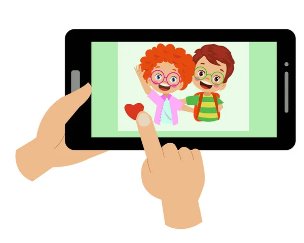 Videokonferenz Nettes Kleines Kind Mit Tablet Für Videotelefonie Mit Freund — Stockvektor