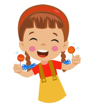 Lolipop tutan komik kız. Tatlı şekerli şirin çocuk.