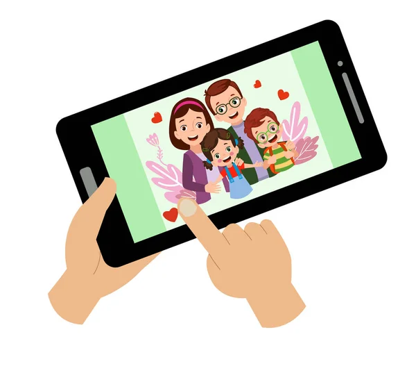Videokonferenz Nettes Kleines Kind Mit Tablet Für Videotelefonie Mit Freund — Stockvektor