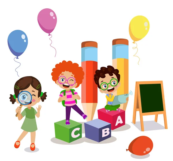 Παιδιά Που Παίζουν Τούβλα Και Εκπαιδευτικά Παιχνίδια Στο Νηπιαγωγείο Παιδιά — Διανυσματικό Αρχείο
