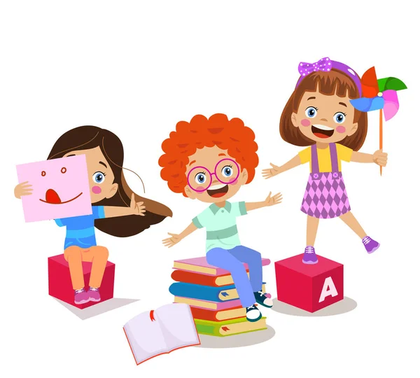 Barn Leker Med Tegel Och Pedagogiska Spel Förskolan Rum Barn — Stock vektor