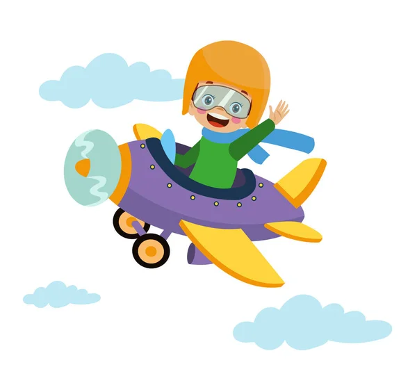 Счастливый Ребенок Летит Самолете — стоковый вектор