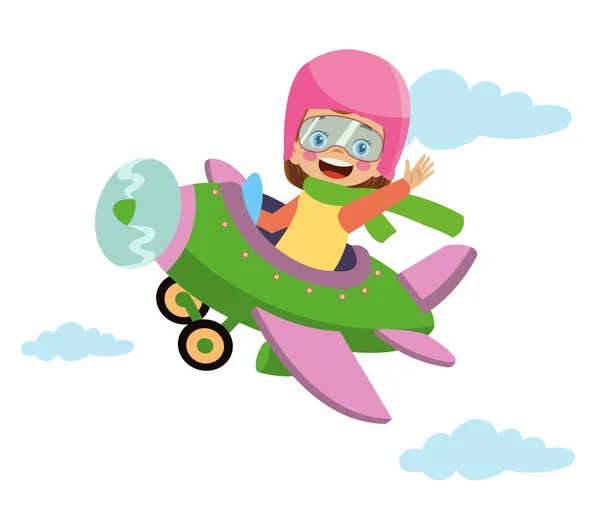 Счастливый Ребенок Летит Самолете — стоковый вектор