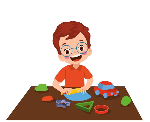 Mały Dzieciak Bawić Się Plasticyną Zabawki Gliny — Wektor stockowy