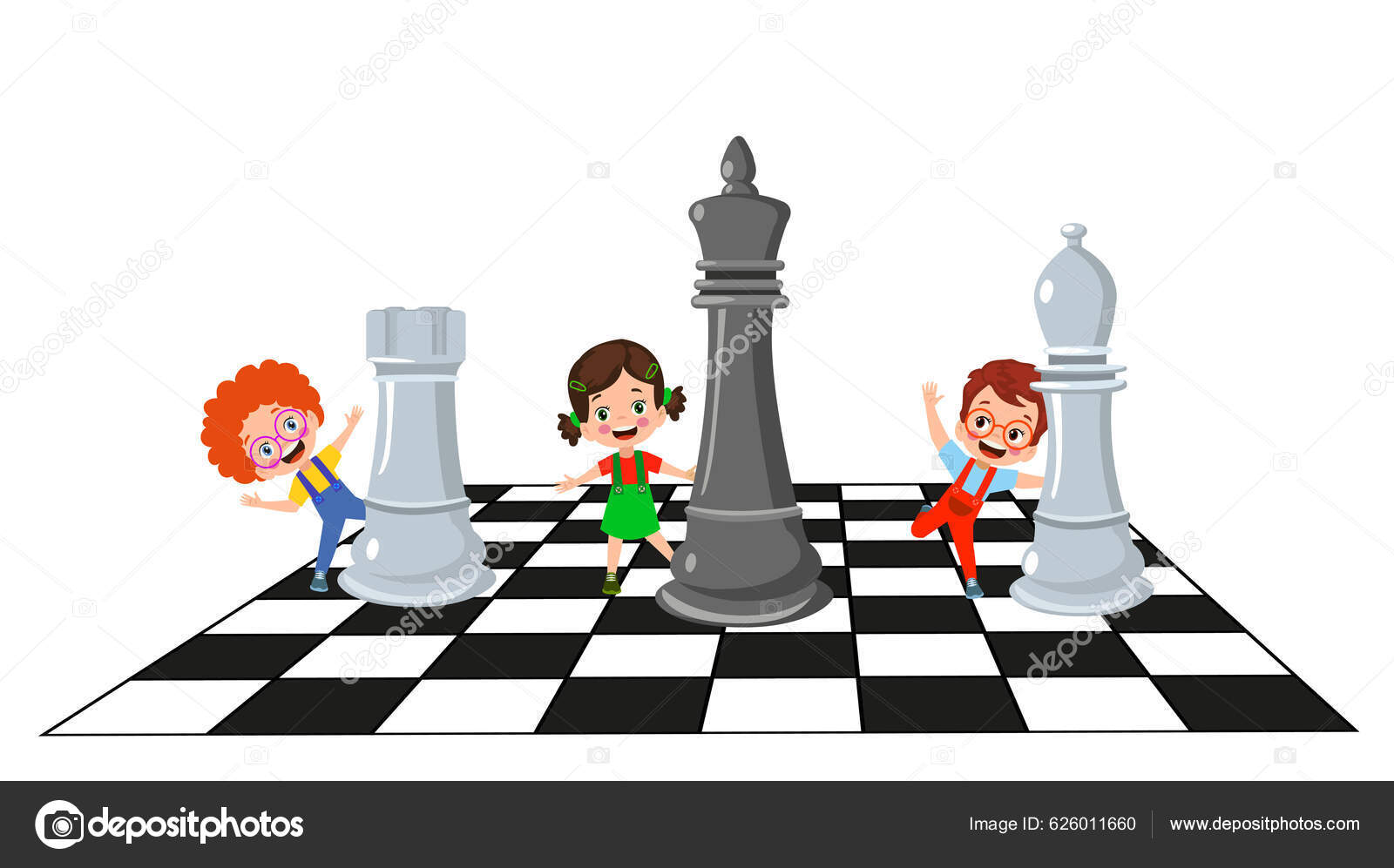 Personagem de desenho animado, jogando jogo de xadrez