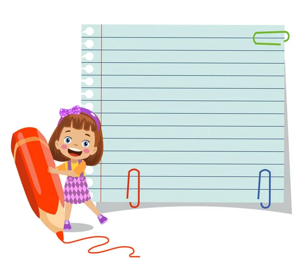 Tekst Hier Schattige Kinderen Met Notitieblok Pen — Stockvector