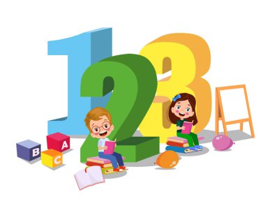 123 sayı vektör resmi olan çizgi film çocukları