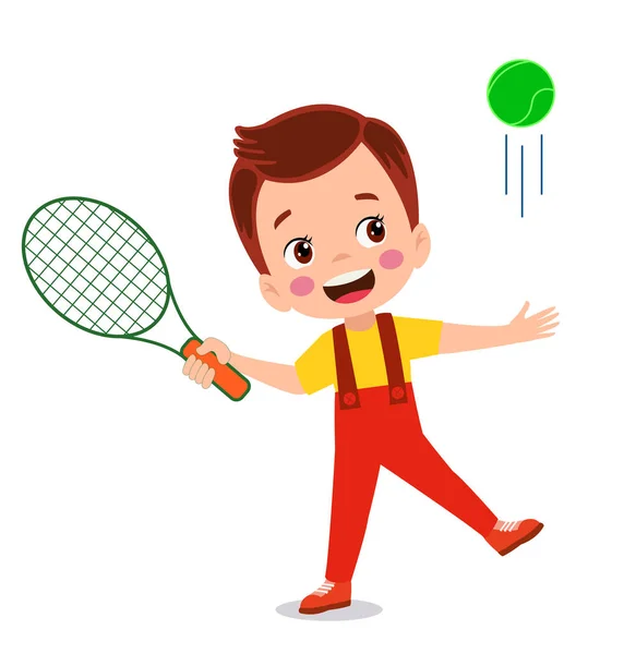 ハッピーかわいい男の子が電車のテニスをプレイ — ストックベクタ