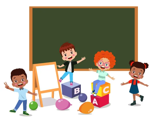 Powrót Klasy Szkoły Cute Szczęśliwych Uczniów — Wektor stockowy