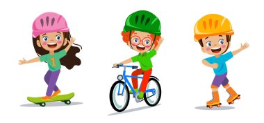 Mutlu çocuklar çeşitli sporlar yapıyor.